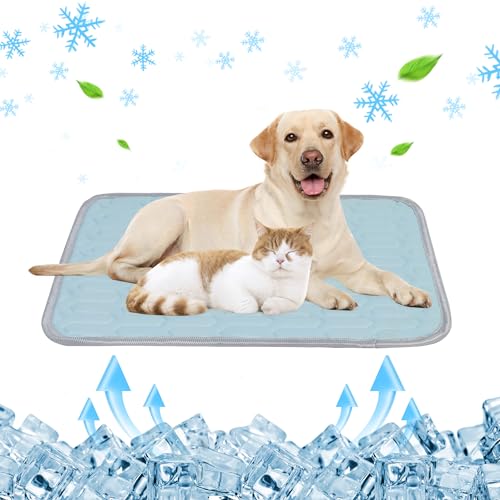Fililogor Kühlmatte für Hunde Katzen, Hundekühlmatte, Selbstkühlende Hundematte 90 * 70cm, Waschbar rutschfest, Kühlkissen für Große Hunde Sommer (Blau, L) von Fililogor