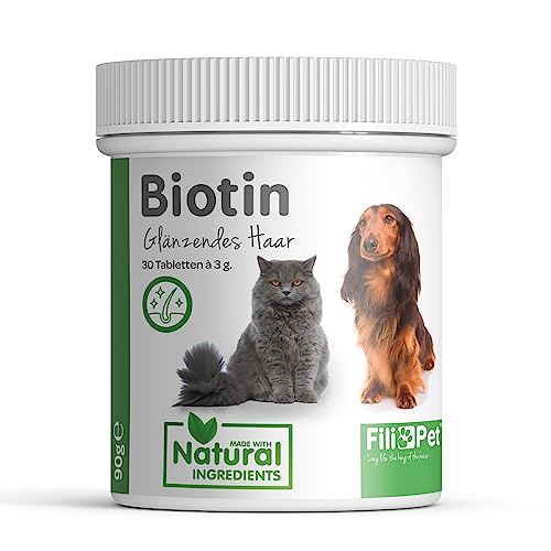 Filipet Biotin für Hunde und Katzen, Haarpflege für Hunde und Katzen, glänzendes Haar für Ihr Haustier, 30 Tabletten zu je 3 g. Natürliche Bestandteile von Filipet