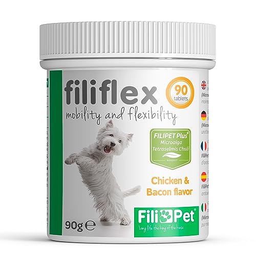 Filipet Glucosamin für Hunde, entzündungshemmend, chondroprotektiv, hilft bei der Pflege der Gelenke, Knochen, verbessert die Beweglichkeit und Flexibilität Ihres Hundes. 90 Tabletten. von Filipet