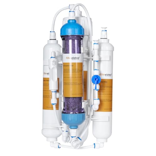 Filterelated Osmoseanlage für Aquarien, 4 Etagen, tragbar, Umkehrosmose, für Aquarien, mit Spülventil, DI-Filter mit Farbwechsel, 100 GPD (4 Etagen, 100 GPD) von Filterelated