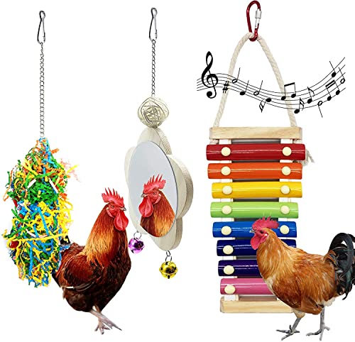 FimGlk Hühner-Xylophon-Spielzeug für Hühner, Hühner-Spiegel-Spielzeug mit Glocke und Futtersuche, hängbares Holz-Xylophon-Spielzeug mit 8 Metallschlüsseln für Küken, Hühner, Papageien, Vogel von FimGlk