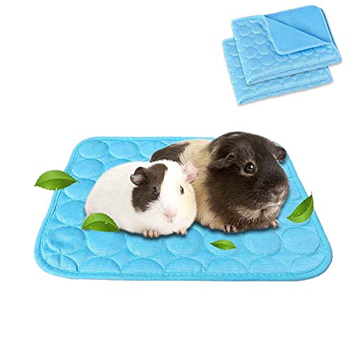 FimGlk Meerschweinchenbett, Hasenbett für den Sommer, Kühlmatte für Kaninchen, Meerschweinchen, Chinchillas, waschbar, atmungsaktiv, Eisseide, Größe M: 30 x 34,8 cm, Blau + Blau, 2 Stück von FimGlk