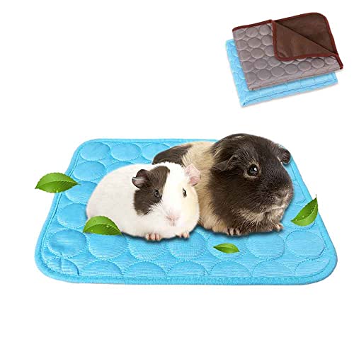 FimGlk Meerschweinchenbett, Hasenbett für den Sommer, Kühlmatte für Kaninchen, Meerschweinchen, Chinchillas, waschbar, atmungsaktiv, Eisseide (M: 30 x 34,8 cm, Blau + Braun) von FimGlk