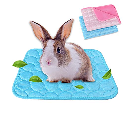 FimGlk Meerschweinchenbett, Hasenbett für den Sommer, Kühlmatte für Kaninchen, Meerschweinchen, Chinchillas, waschbar, atmungsaktiv, Eisseide (M: 30 x 34,8 cm, Blau + Rosa) von FimGlk