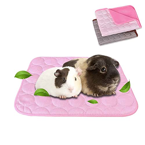 FimGlk Meerschweinchenbett, Hasenbett für den Sommer, Kühlmatte für Kaninchen, Meerschweinchen, Chinchillas, waschbar, atmungsaktiv, Eisseide (M: 30 x 34,8 cm, Braun + Rosa) von FimGlk