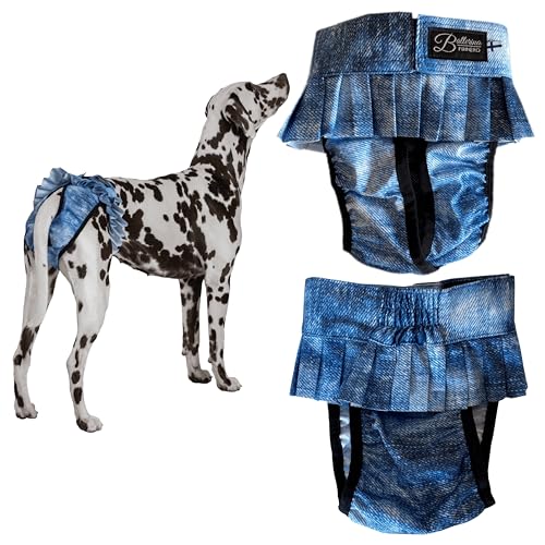 FINNERO Ballerina Waschbare Hundewindeln für Hündinnen, Welpenwindeln, wiederverwendbare Hündinnen für Hitze, erregtes Wasserlassen, Hundehygienehose (Größe M, Denim) von FinNero