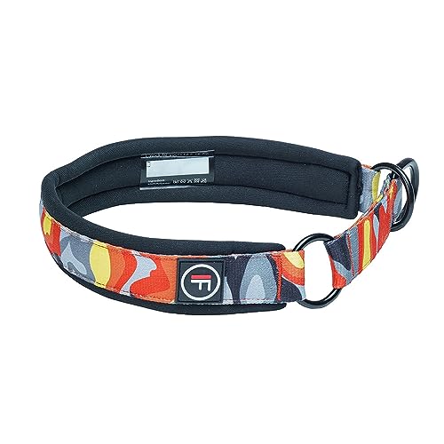 FINNERO CAMOCOLOR Halbwürger-Hundehalsband, weiches und gepolstertes Martingal-Halsband für Hunde, Camouflage-Design, breiter und bequemer Sitz (Orange, M) von FinNero