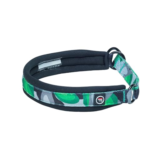 FINNERO CAMOCOLOR Halbwürger-Hundehalsband, weiches und gepolstertes Martingal-Halsband für Hunde, Camouflage-Design, breiter und bequemer Sitz (Grün, XL) von FinNero