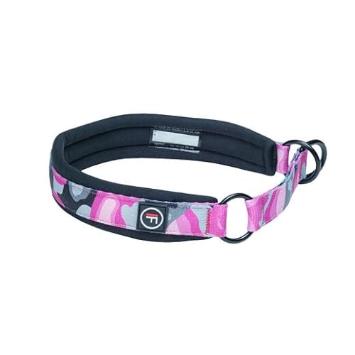 FINNERO CAMOCOLOR Halbwürger-Hundehalsband, weiches und gepolstertes Martingal-Halsband für Hunde, Camouflage-Design, breiter und bequemer Sitz (Rosa, L) von FinNero