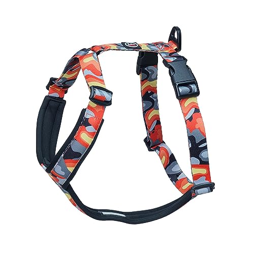 FINNERO CAMOCOLOR Verstellbares Hundegeschirr, Y-förmiges Geschirr mit Neoprenpolsterung, sportlich, bequem, einfach zu bedienen Geschirr (Orange, L) von FinNero