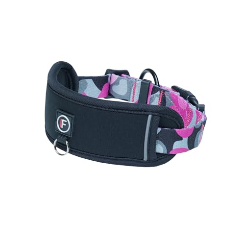 FINNERO CAMOCOLOR Verstellbares Hundehalsband, Abnehmbare Polsterung, Tarnmuster, Breite und Bequeme Passform (Rosa, M) von FinNero