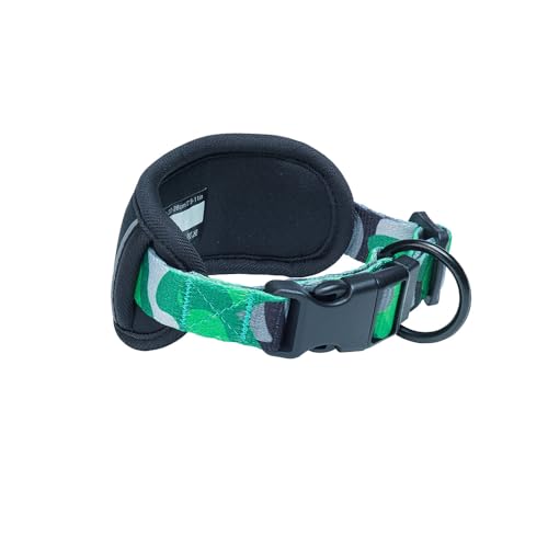 FINNERO CAMOCOLOR Verstellbares Hundehalsband, Abnehmbare Polsterung, Tarnmuster, Breite und Bequeme Passform (grün, M) von FinNero