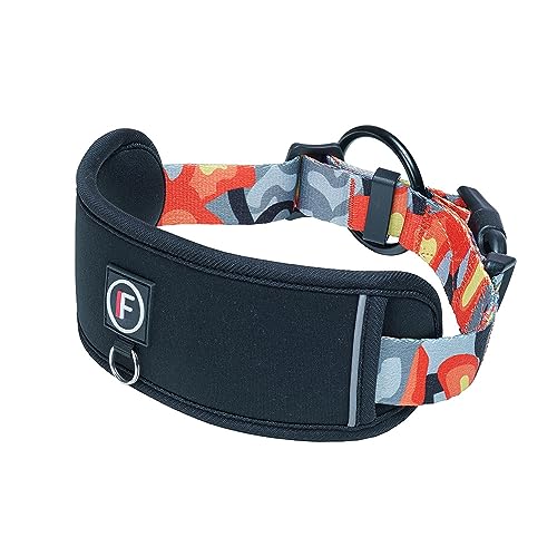 FINNERO CAMOCOLOR Verstellbares Hundehalsband, Abnehmbare Polsterung, Tarnmuster, Breite und Bequeme Passform (M, Orange) von FinNero