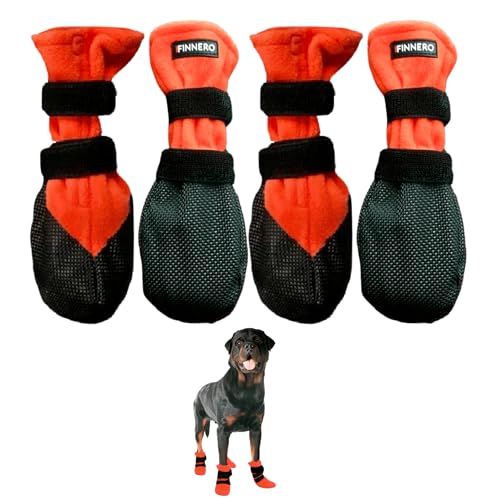 FINNERO Halla Weiche Hundeschuhe 4 Stück/Packung Hundeschuhe, Hundestiefel, Pfotenschutz für kleine Hunde (orange, XL) von FinNero