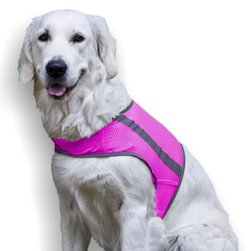 FinNero ATTE Warnweste für Hunde – Reflektierende Sicherheitsweste mit Klettverschluss – Leicht, Atmungsaktiv & Verstellbar – S, Pink von FinNero