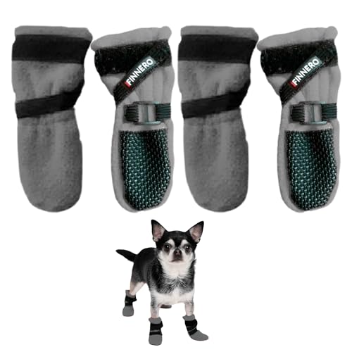 FINNERO Halla Weiche Hundeschuhe 4 Stück/Packung Hundeschuhe, Hundestiefel, Pfotenschutz für kleine Hunde (grau, XXS) von FinNero