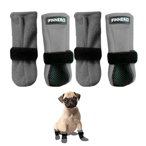 FINNERO Halla Weiche Hundeschuhe 4 Stück/Packung Hundeschuhe, Hundestiefel, Pfotenschutz für kleine Hunde (grau, XS) von FinNero