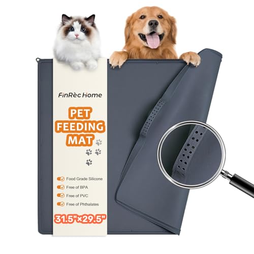 Extra große Hundematte für Futter und Wasser – 80 x 75 cm erhöhter Rand aus Silikon für Katzen – Hundenapf-Matte wasserdicht verhindert Verschütten – leicht zu reinigendes Tischset mit Drainage von FinRèc Home