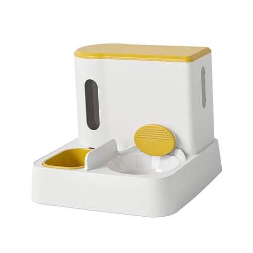 Futter- und Wasserspender-Set für Haustiere – Automatisch abnehmbares Design – Gelb von Finlon