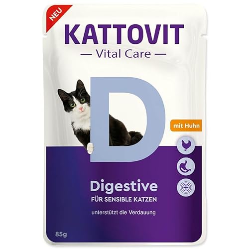 KATTOVIT Vital Care Digestive Huhn | 24x85g | Nassfutter in Sauce für Katzen | von Kattovit