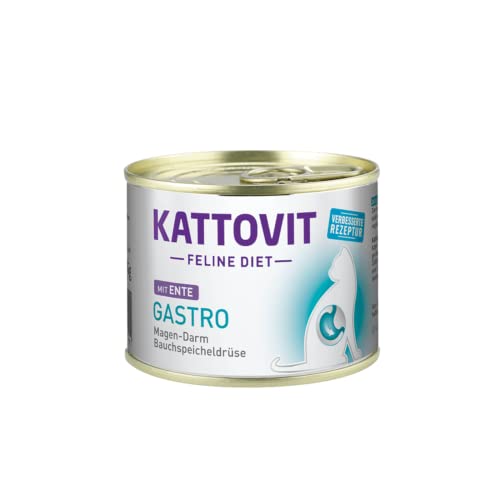 Kattovit Gastro mit Ente |12 x 85g | Katzenfutter für Katzen | Nassfutter für Katzen welches bei gastrointestinalen Erkrankungen unterstützend wirken kann | Niedriger Fettgehalt von Finnern-Kattovit