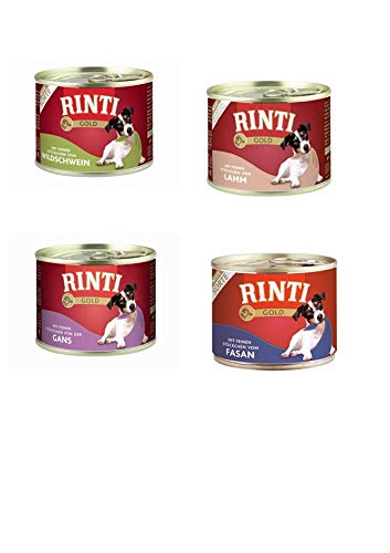 RINTI Gold | Hunde Nassfutter | 8x185g | Mixpaket 2x Lamm, 2x Wildschwein, 2x Fasan, 2x Gans | ohne Getreide von Finnern - Rinti