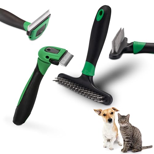 FinoPet 2er Set Entfilzungsstriegel und Hundebürste/Katzenbürste - Ideal für Katzen und Hunde - Fellpflege & Krallenpflege, Tierhaarentferner, Unterfellbürste - Katzenzubehör und Hunde Zubehör von FinoPet