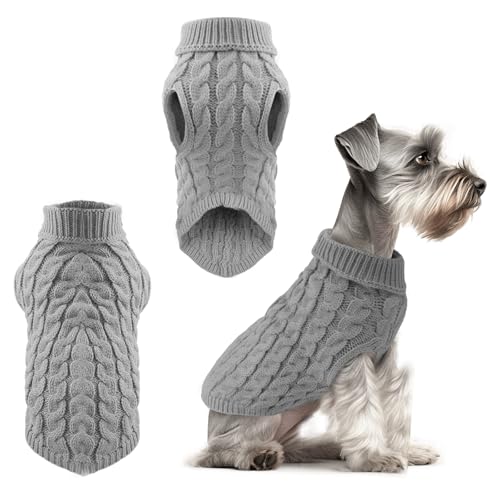Fiohiros 2er-Pack Hundepullover mit Rollkragen, Warmer Winter-Dackel-Pullover, niedlich, Kleidung, Welpen, gedrehte gestreifte Weste, Hundekleidung für Hunde und Katzen (Grau, L) von Fiohiros