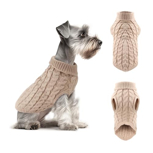 Fiohiros 2er-Pack Hundepullover mit Rollkragen, Warmer Winter-Dackel-Pullover, niedlich, für Welpen, gedrehte gestreifte Weste, Hundekleidung für Hunde und Katzen (Beige, M) von Fiohiros