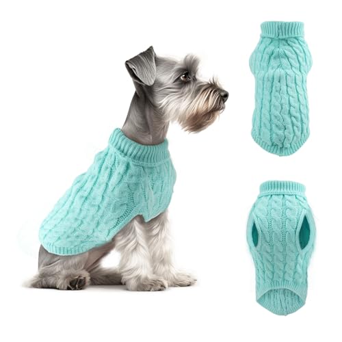 Fiohiros 2er-Pack Hundepullover mit Rollkragen, Warmer Winter-Dackel-Pullover, niedlich, für Welpen, gedrehte gestreifte Weste, Hundekleidung für Hunde und Katzen (Blau, L) von Fiohiros