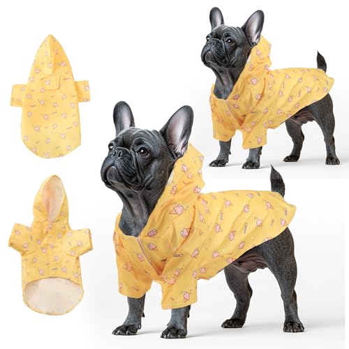 Fiohiros 2 Stück Hunde-Regenmäntel, wasserdicht, leicht, mit Loch für Geschirr, Hunde-Regenmantel mit Kapuze für kleine Hunde (Gelb, M) Fiohiros 2 Stück Hunde-Regenmäntel, wasserdicht, leicht, mit Loch für Geschirr, Hunde-Regenmantel mit Kapuze für kleine Hunde (Gelb, M) von Fiohiros