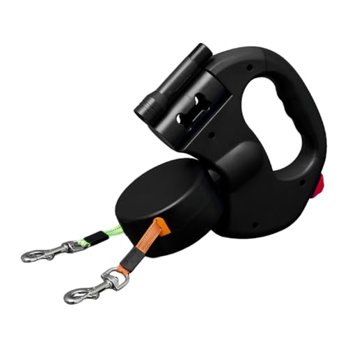 Doppelköpfiges Hund Walking Lash Lock Retractable Hundetraktionseil (schwarz) von Fiorky