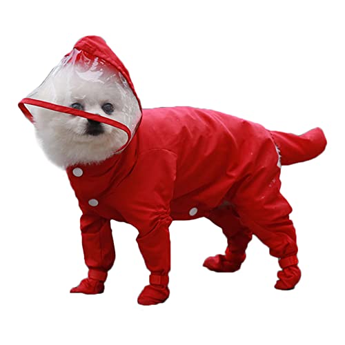 Fiorky Hunde-Regenmantel mit vollständiger Abdeckung, Regenstiefel, einteiliger Regenmantel für vierbeinige Hunde, abnehmbare Schwanzabdeckung mit transparenter Kappe, Heimtierbedarf von Fiorky