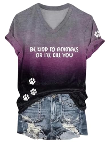 Frauen gegen Nacken-T-Shirt-Hundepfoten-T-Shirts for die Dailywear (lila S) atmungsaktiv von Fiorky