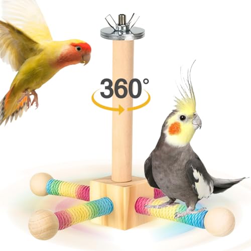 Hölzerner Vogelperchspielzeug mit Lagerpapagei rotierendes Windmühlenspielzeug for Haustiergeschenk von Fiorky