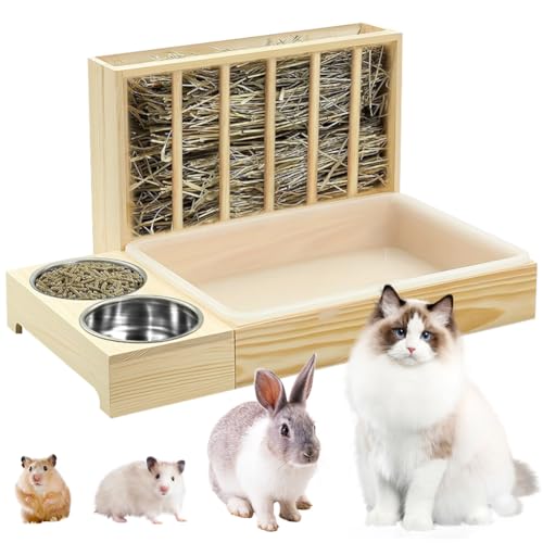 Kaninchen-Futterstation aus Holz mit Katzentoilette, Hasenfutterstation für Hamster, Häschen von Fiorky