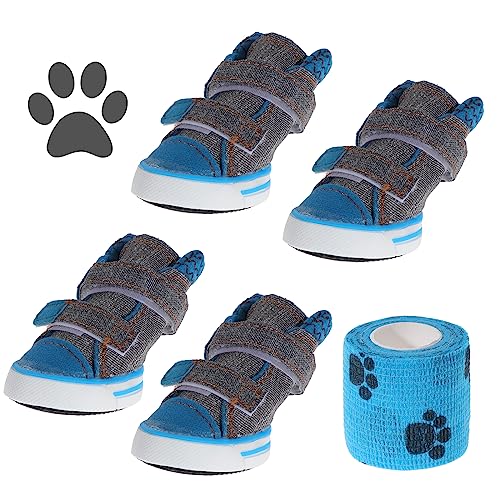 Fippy 4PCS Hundeschuhe für Spaziergänge, Canvas Hundeschuhe, rutschfeste Schuhe für Haustiere Hund Pfote Protektoren für kleine Hunde für Spaziergänge im Freien(1#-Breite: 2.7cm Länge: 3.5cm, Grau) von Fippy