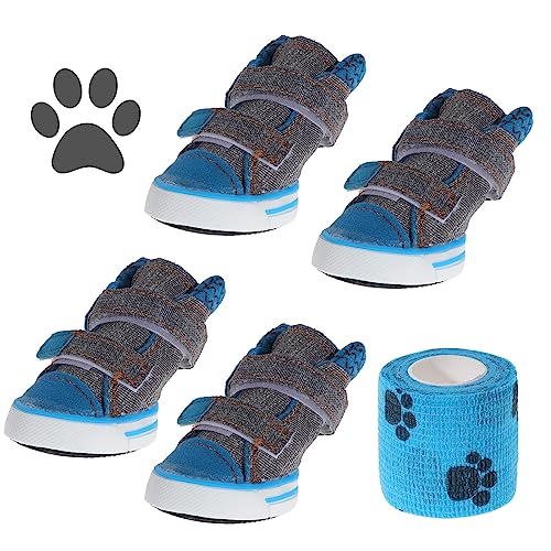 Fippy 4PCS Hundeschuhe für Spaziergänge, Canvas Hundeschuhe, rutschfeste Schuhe für Haustiere Hund Pfote Protektoren für kleine Hunde für Spaziergänge im Freien (4#-Breite: 3.9cm Länge: 5.1cm, Grau) von Fippy