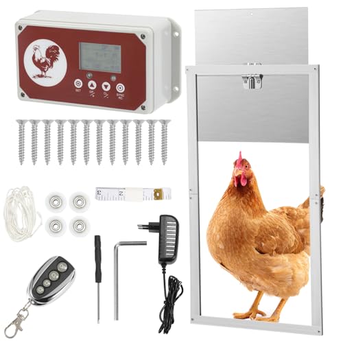 Fiqops Automatische Hühnerklappe, Aluminum Lichtsensor Elektrische hühnerklappe mit Großes Display, Timer, Einklemmschutz, Fernbedienung, Hühnertür Türöffner 30x30cm, Wasserdicht IP44 von Fiqops