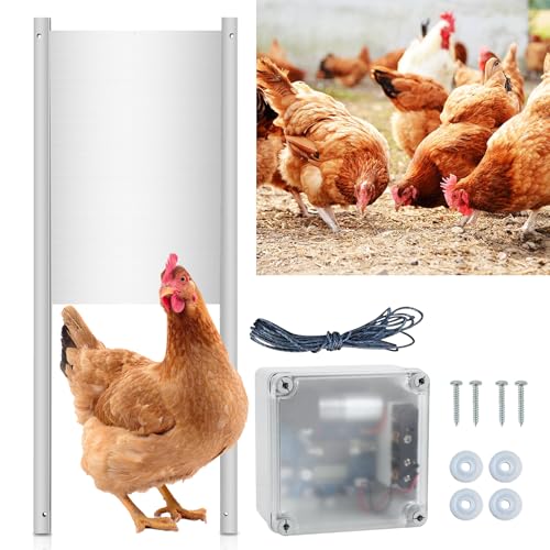 Fiqops Automatische Hühnerklappe, Aluminum Lichtsensor mit Timer, Elektrische hühnerklappe Hühnertür Türöffner mit Fernbedienung für Hühnerstall Chicken Run von Fiqops