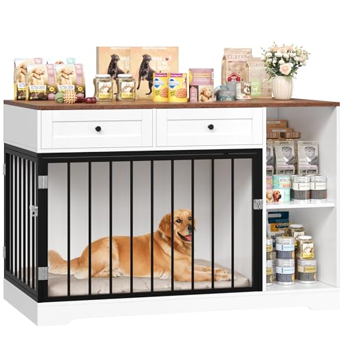 FirFurd Hundekäfig Möbel 120cm breit Hundebox für Zuhause Hundehütte Hundezwinger Hundekäfig aus Metall und Holz Hundebox mit 2 Schubladen 120 x 87 x 60 cm Braun & Weiß FirFurd Hundekäfig Möbel 120cm breit Hundebox für Zuhause Hundehütte Hundezwinger Hundekäfig aus Metall und Holz Hundebox mit 2 Schubladen 120 x 87 x 60 cm Braun & Weiß von FirFurd