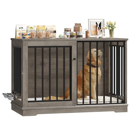 FirFurd Hundekäfig Möbel 120cm breit Hundebox für Zuhause Hundehütte XXL Hundekäfig aus Metall und Holz Hundebox für große Hunde 120 x 90 x 60 cm (Braun) von FirFurd
