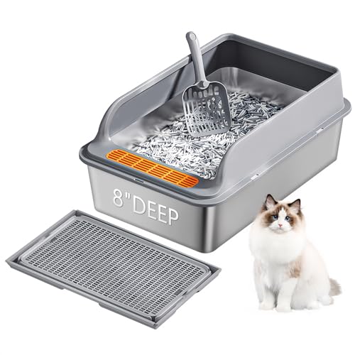 Große Edelstahl-Katzentoilette, Edelstahl-Katzentoilette für hochpinkelnde Katzen, hochseitige Katzentoilette, Katzentoiletten für Indoor-Katzen, auslaufsicher, Schaufel mit Halter, Große Edelstahl-Katzentoilette, Edelstahl-Katzentoilette für hochpinkelnde Katzen, hochseitige Katzentoilette, Katzentoiletten für Indoor-Katzen, auslaufsicher, Schaufel mit Halter, von Firsal