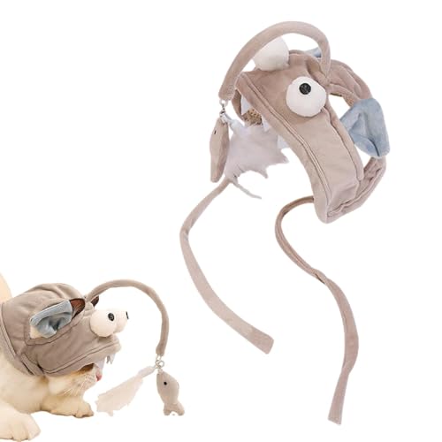 Firulab Am Kopf montiertes Katzen-Kopfbedeckungsspielzeug | Am Kopf montiertes Katzenstangenspielzeug zur Selbstbedienung | Niedliche Katzenspielzeug-Angelrute, Plüsch-Katzenkostü für Hauskatzen von Firulab