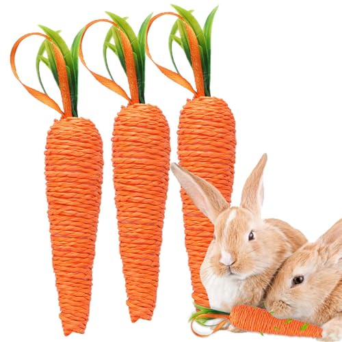 Firulab Karotten-Kauspielzeug für Kaninchen, Kaninchen-Karotten-Spielzeug,3 Stück Kauspielzeug für Welpen | Kaninchenspielzeug, Karotten-Kaninchen-Kauspielzeug, Haustier-Karottenspielzeug, von Firulab