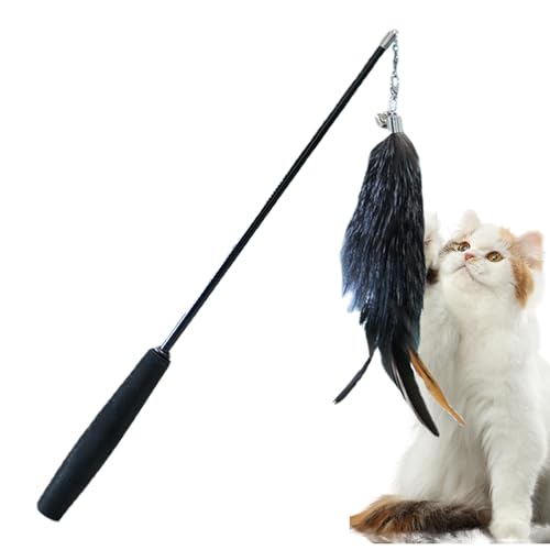 Firulab Katzen-Angelrute-Spielzeug, Katzenstab-Spielzeug für Hauskatzen, Einziehbarer Teaser-Zauberstab, Katzenstab mit Glocke, Kätzchen-Zauberstab, Katzenfederspielzeug, lustiges elastisches von Firulab