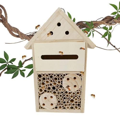 Gartenbienenhaus, Holzbienenhaus | Natürliches Schmetterlingshotel aus - Robuste und langlebige, stilvolle Gartendekoration, Bienenstock lockt friedliche Bienenbestäuber, Schmetterlinge und Marie von Firulab