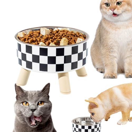 Hochhaus-Katzennapf - Futternapf für Kätzchen aus Edelstahl, der die Wirbelsäule schützt | Abnehmbare Katzennäpfe, langlebiger Katzenfutternapf für Futter und Wasser, Zimmerkatzen, trockenes Firulab von Firulab