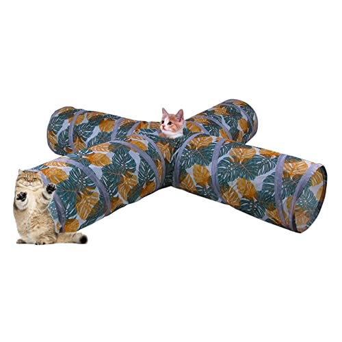 Kätzchen-Tunnel - Zusammenklappbares Katzen-Aktivitätszentrum | Unterhaltungs-Katzenzelt mit Blattdruck, einem Ball und Vier Kanälen, Katzentunnel, Spielröhre, Spielzeug für Kaninchen Firulab von Firulab