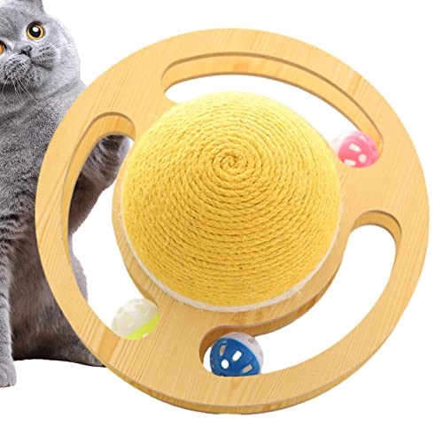 Firulab Katze Kratzball,Space Asteroid Cat Scratcher Spielzeug - Bewegliches Katzenspielzeug mit Drehtellerbahn, DREI Glockenkugeln zum Schleifen von Krallen von Firulab